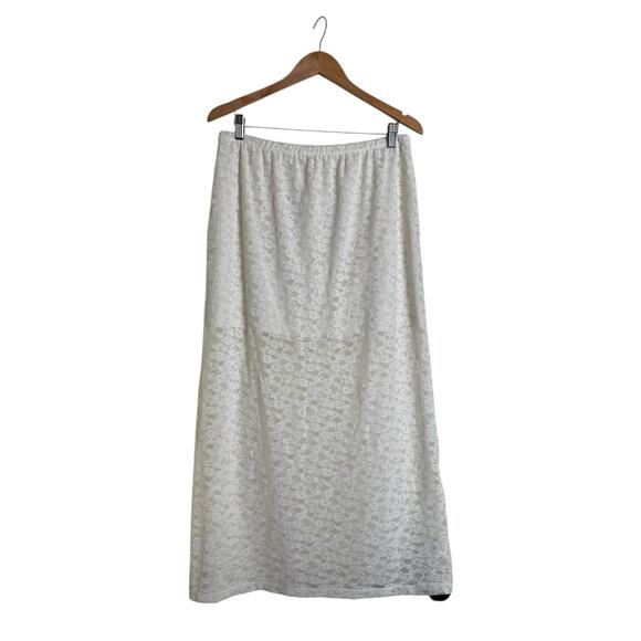 Aerie Vintage Lace Midi Skirt Black Elastic Waist Pull On Women's Large NWT - Picture 2 of 8